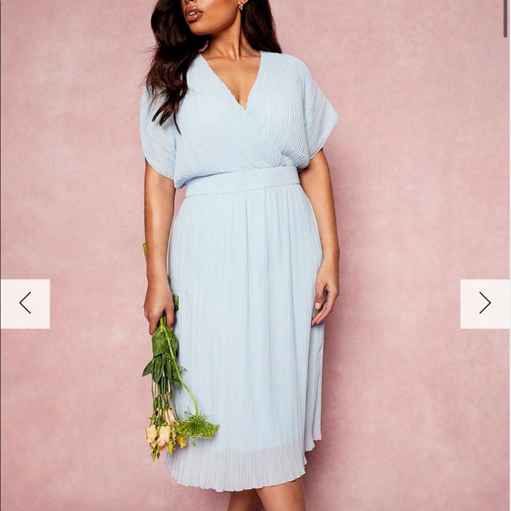 NWT. Boohoo size UK 28 / US 24 baby blue wrap dress. Plus size.